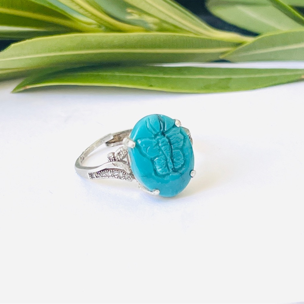 Natural Gems Turquoise Butterfly Ring,Hand-carved,Value For Money Unique Jewelry